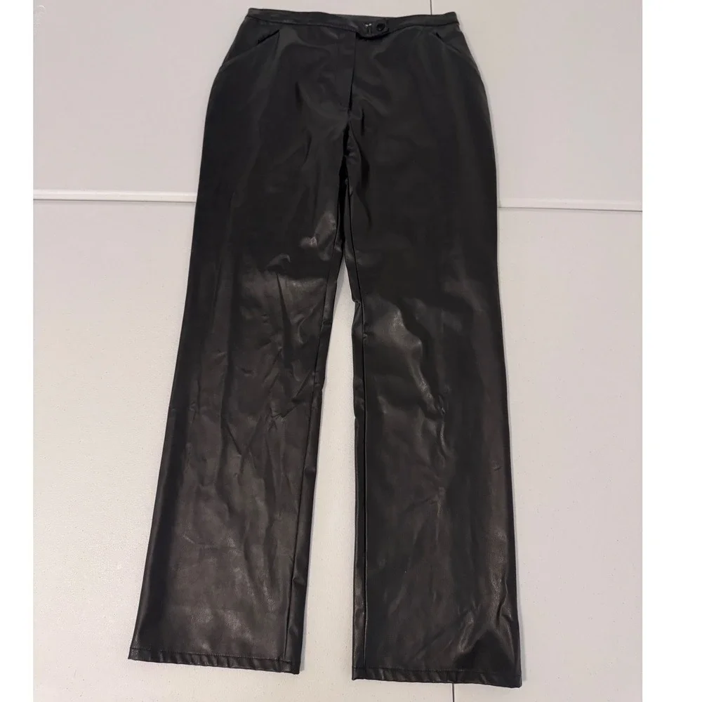 Ravel‎ Black Faux Leather High Waisted Straight Leg Pants Women Size L y2k u3